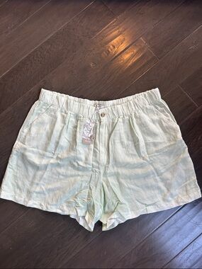 Madewell Light Mint Green Linen-Blend Elastic Waist Shorts Size XXL